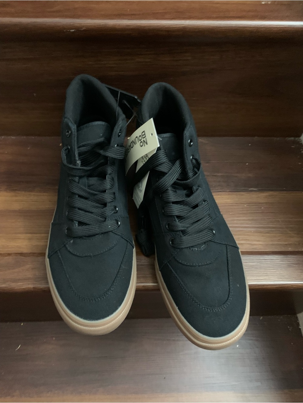 New No Boundaries Black High-Top Sneakers with Brown Gum Sole. Size 12